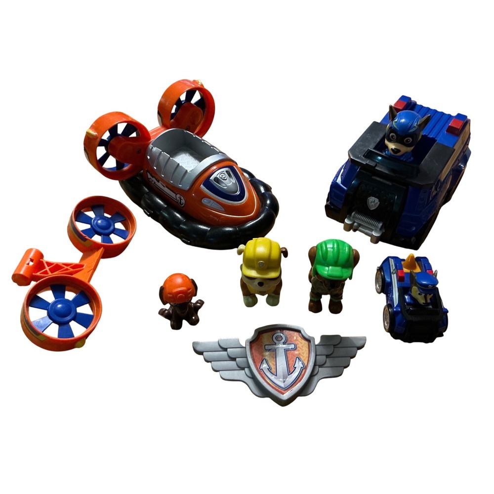 Paw Patrol Toy Lot Boomer Zuma Hovercraft Mighty Chase Police Cruiser Badge